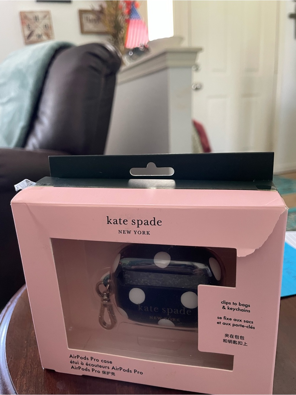kate spade Pink Boxed AirPods Pro Case with Navy Polka Dot Case